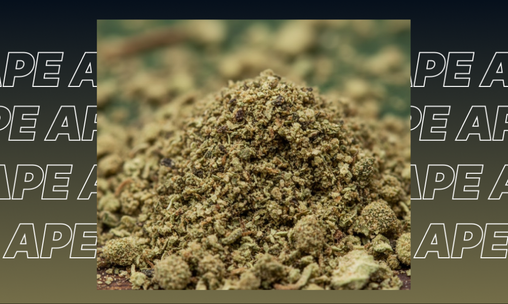 Best Weed Strains In Hermosa Beach A hand holding a copper grinder filled with fresh green cannabis next to a wooden flower organizer.