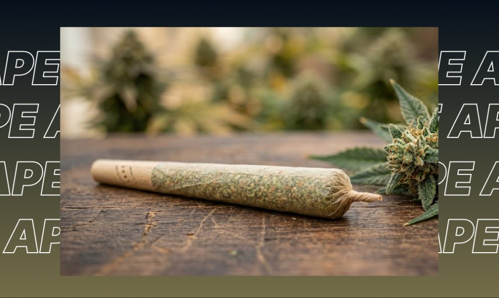 Close-up of vibrant, ground green cannabis flower on a wooden rolling tray.
