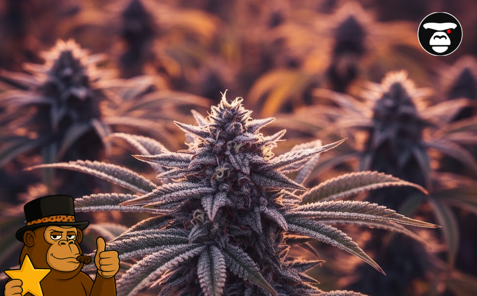 Extreme close-up of a frosty green cannabis flower with a heavy coating of white resin glands.