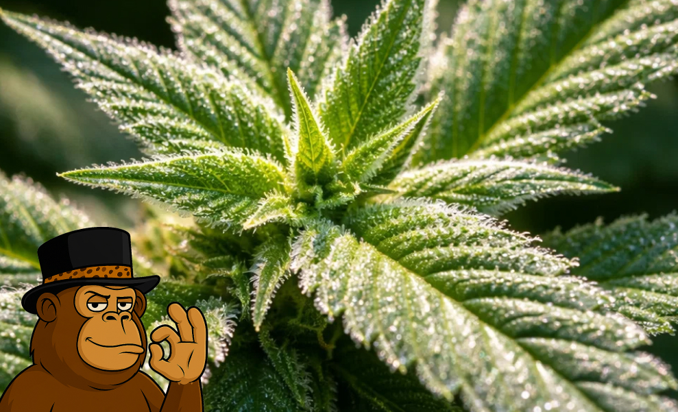 Best Weed Strains In Sherman Oaks Macro photography of cannabis leaves shimmering with a thick layer of sticky white trichomes.