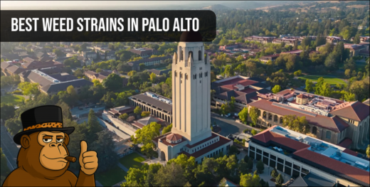 Aerial view of Hoover Tower in Palo Alto representing local weed delivery services.