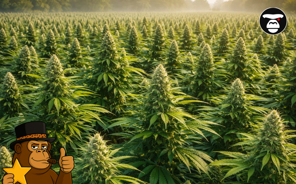 Top-down view of lush green cannabis leaves representing diverse genetic profiles.