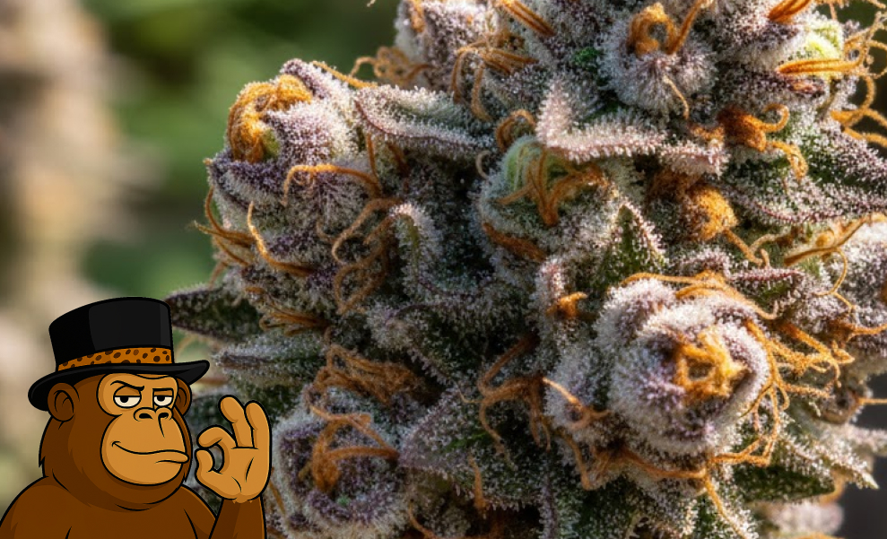 Best Weed Strains In Riverside Extreme close up of a frosty cannabis flower with amber pistils.