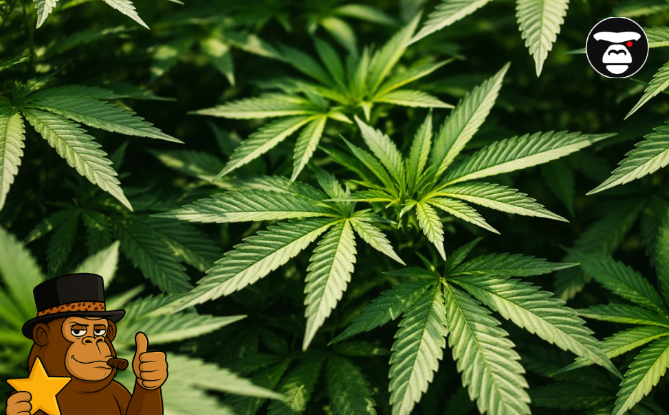 Macro view of a sticky cannabis bud with bright orange hairs and a crystalline coating.