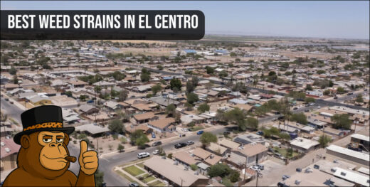 Aerial sunset landscape of El Centro city streets, a prime location for finding the best weed strains in El Centro.