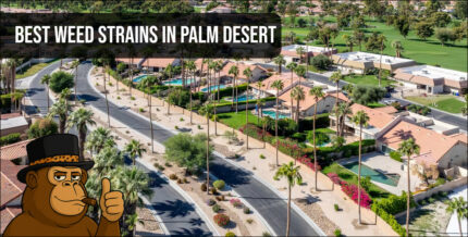 Aerial view of a luxury Palm Desert neighborhood where residents can access fast cannabis delivery.