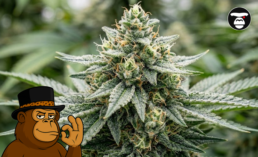 Close-up of a frosty cannabis bud with white crystals and light orange hairs available in Calexico.