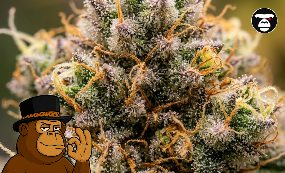 Extreme macro shot of a resin-rich cannabis bud showcasing a complex terpene profile.