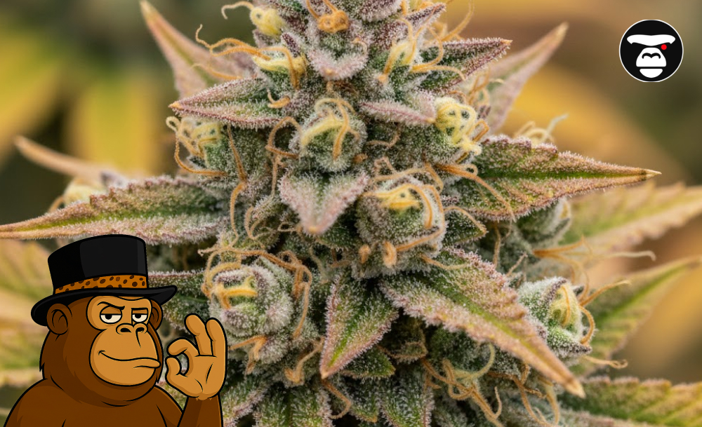 A macro close-up of a premium cannabis bud with a thick coating of milky trichomes and amber hairs, found at a top dispensary in Pasadena.