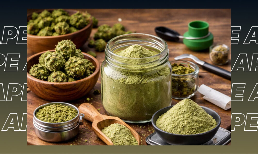 A collection of ground cannabis flower and buds in glass jars ready for discreet cannabis packaging and delivery.