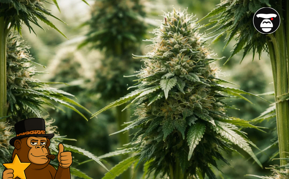 Extreme close-up of a cannabis leaf covered in milky white trichomes and sticky resin glands.