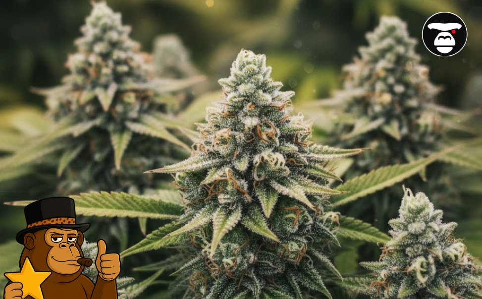 Detailed shot of a cannabis fan leaf heavily coated in white resin glands and crystalline trichomes.