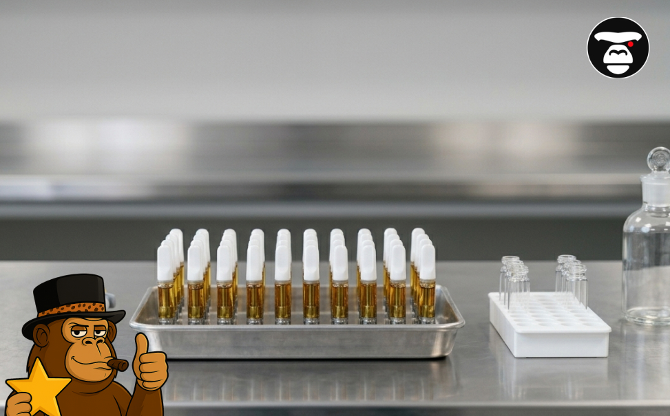 Modern disposable THC vape pen with a sleek design and visible cannabis oil window.