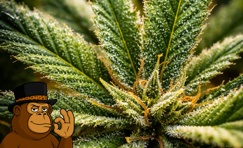 Three large flowering cannabis colas covered in white trichomes.