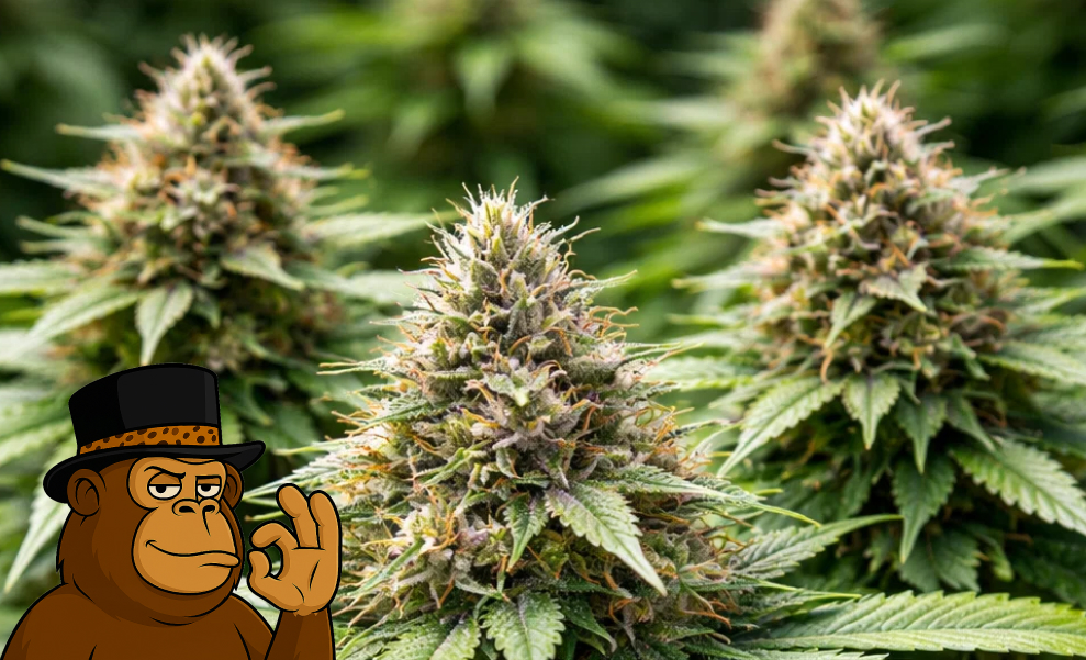 Three large, frosty cannabis buds growing on stalks, illustrating the best weed strains in Malibu.