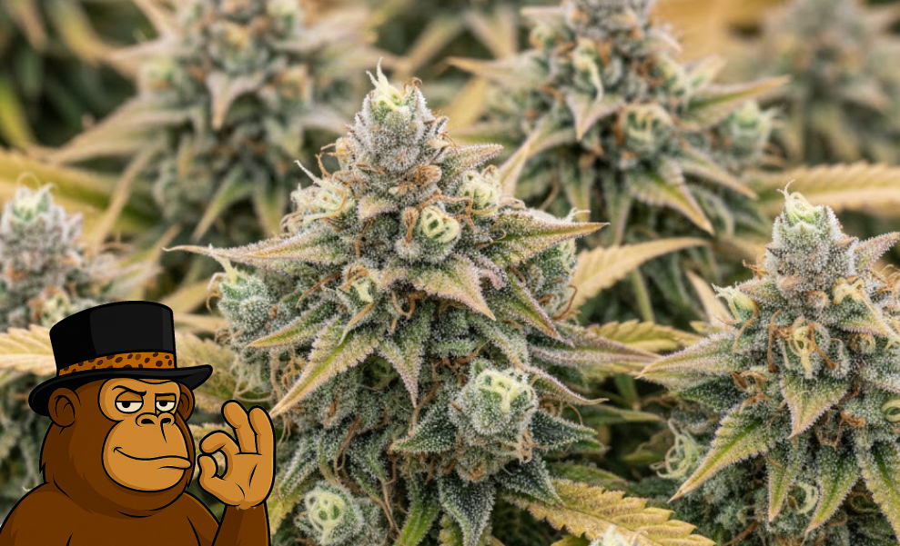 Multiple flowering Mango Haze plants with pointed leaves and dense, resinous colas in an indoor grow.