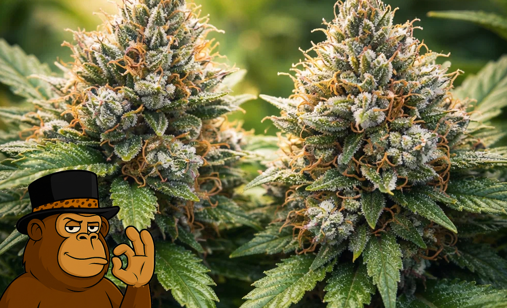 Two large, resinous premium cannabis buds illustrating the high-quality cannabis flower available in Indio.